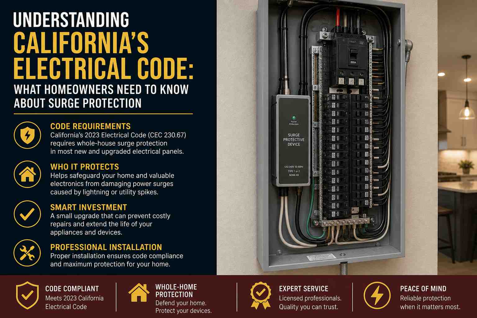 Understanding California’s Electrical Code: What Homeowners Need to Know About Surge Protection Understanding California's Electrical Code: What Homeowners Need to Know About Surge Protection